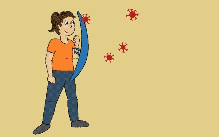 A Super-Dodger with a shield, warding off virus after virus.