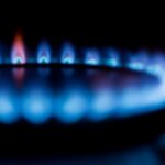 Blue Flames burn on a burner simulating calories