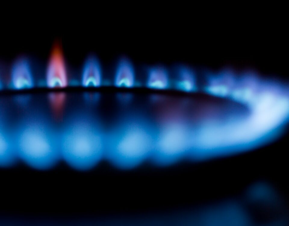 Blue Flames burn on a burner simulating calories